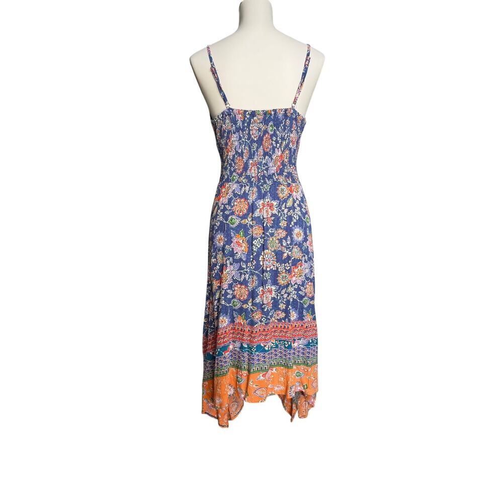 Angie Blue Floral Boho Cutout Maxi Dress Handkerchief Hem NWT Large - Picture 3 of 12